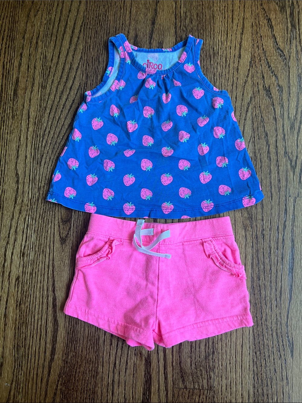 Circo Blue Tank Top with Pink Strawberry Print & Pink Shorts Set